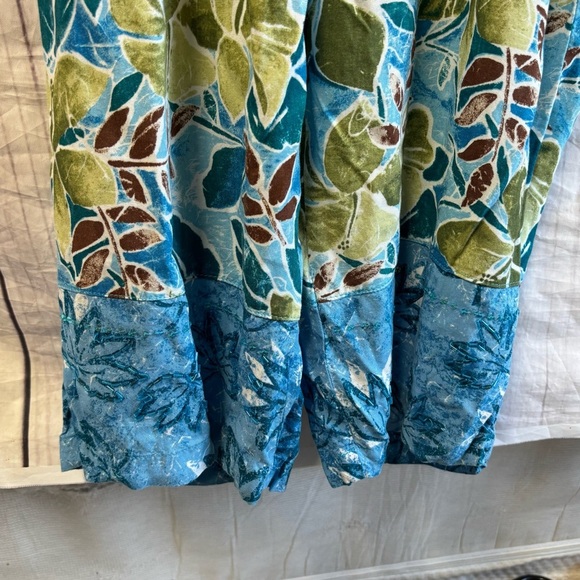 Vintage 70s Wide Leg Floral Sleeveless Jumpsuit Beaded in Blue and Green Large - Picture 4 of 8